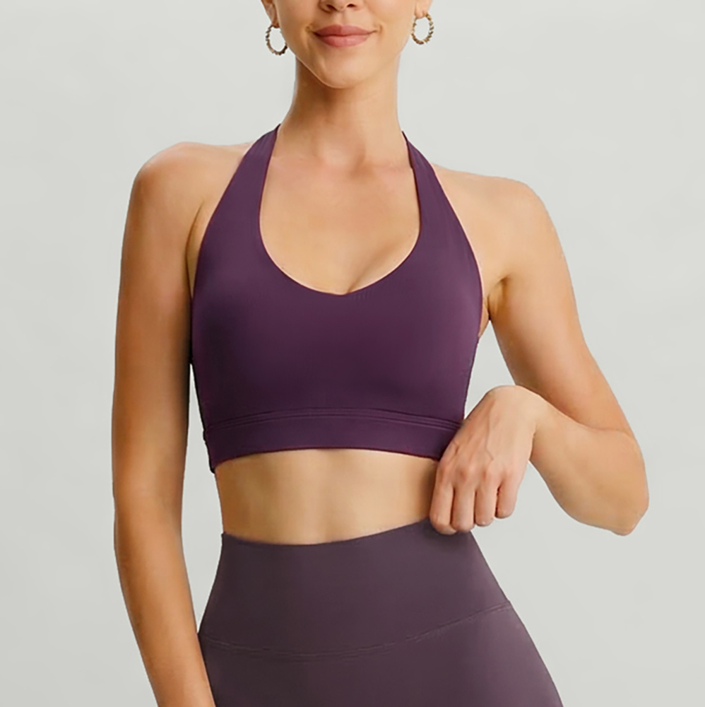 Purple Crisscross Strappy Back Sports Bra
