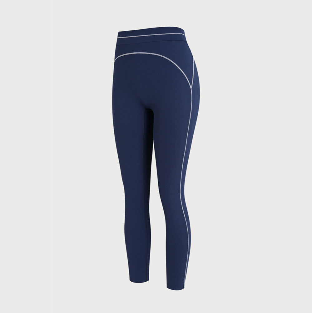 Navy Blue Stitching High Waisted Leggings 24"