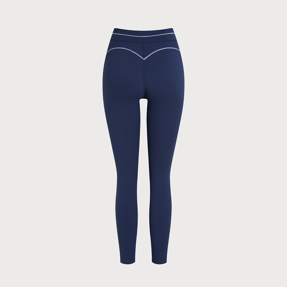 Navy Blue Stitching High Waisted Leggings 24"