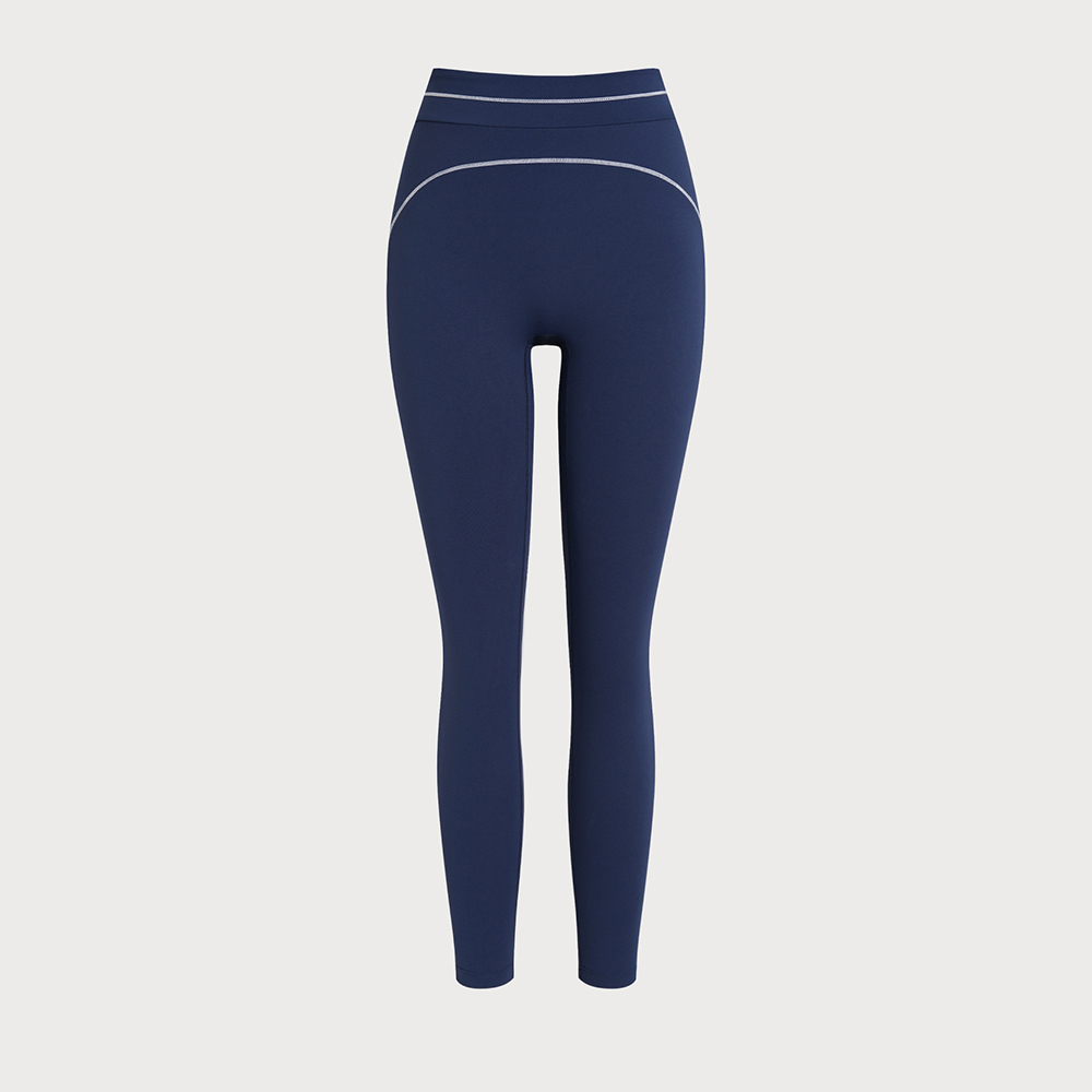 Navy Blue Stitching High Waisted Leggings 24"