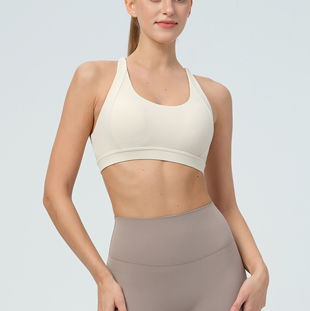 Cream Geometric Back Sports Bra - Light Support