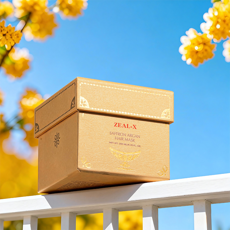 Zeal-X eco-friendly kraft-laminated box in natural outdoor setting with jar. Premium branding since 2009.