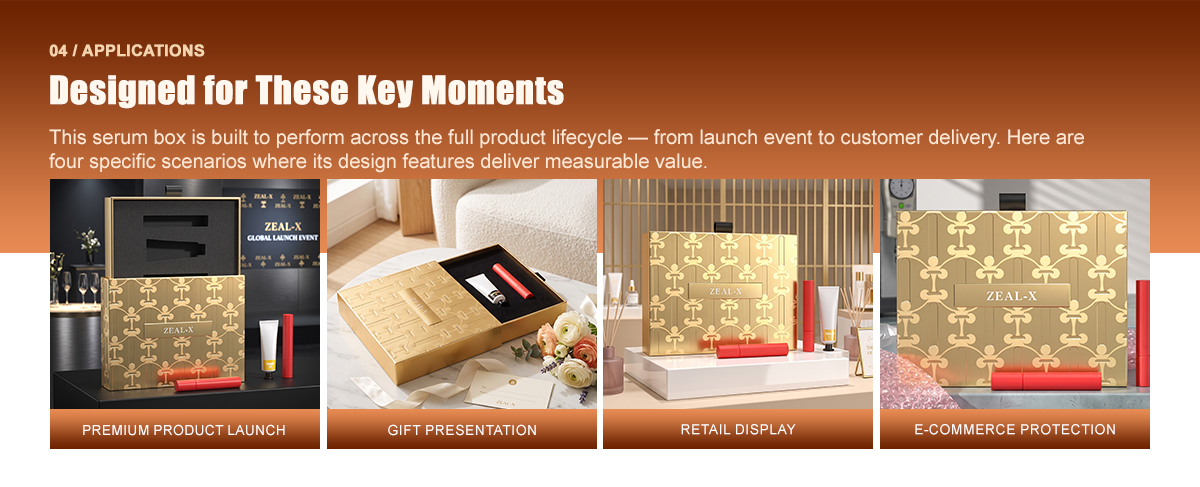 Zeal-X cosmetic drawer box for product launches, gift presentation, retail display and e-commerce protection