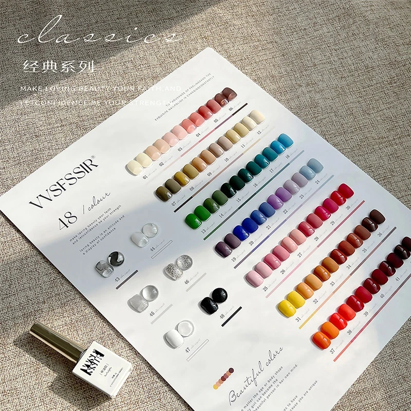 VVSFSSIR Nail 48 Colors Gel Nail Polish Set, High Pigment Solid Color Soak Off UV LED, Professional Salon Nail Art Kit