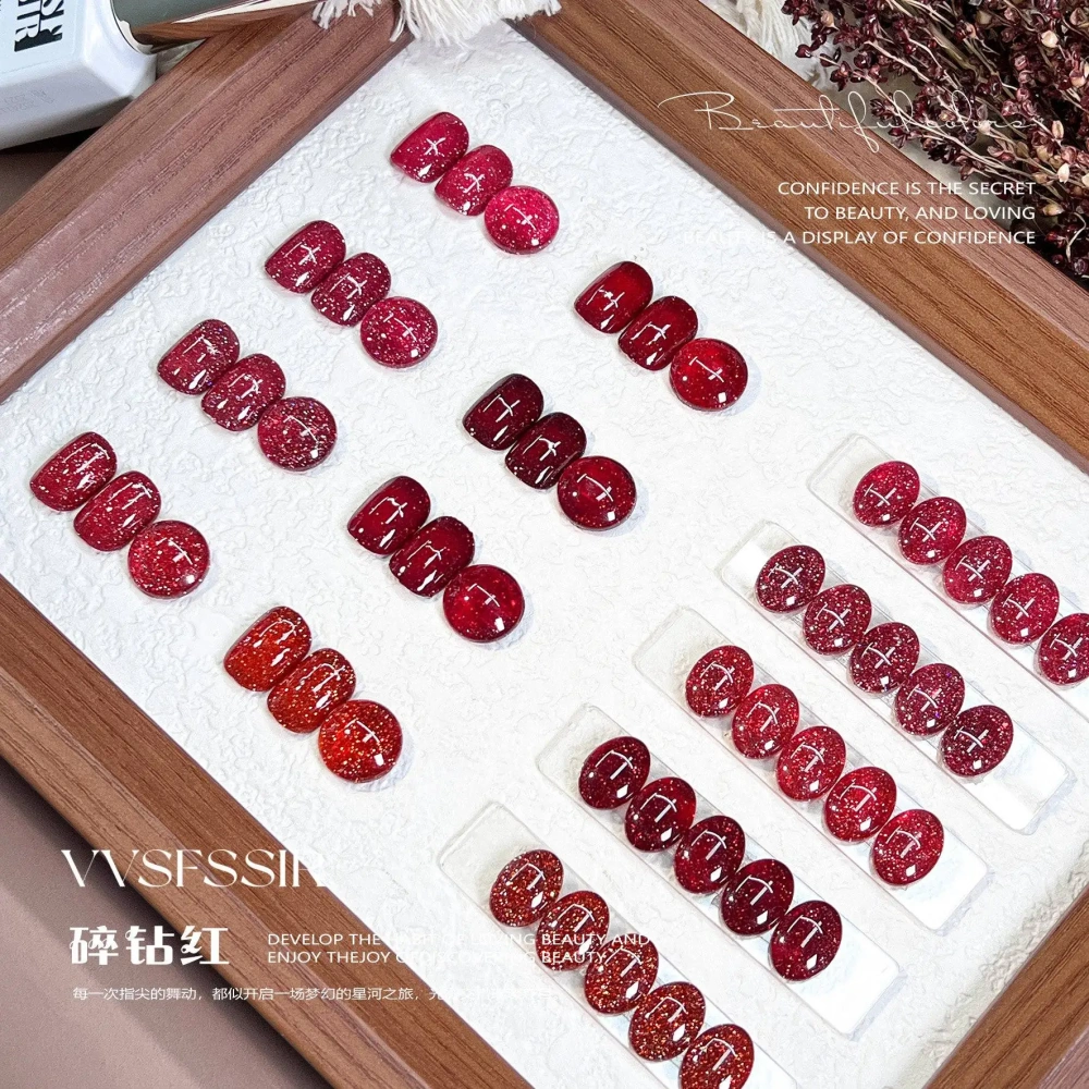 VVSFSSIR Nail Cherry Red Diamond Glitter Gel Polish,Reflective Sparkle Shimmer Effect,High Pigment Soak Off UV LED Nail Art