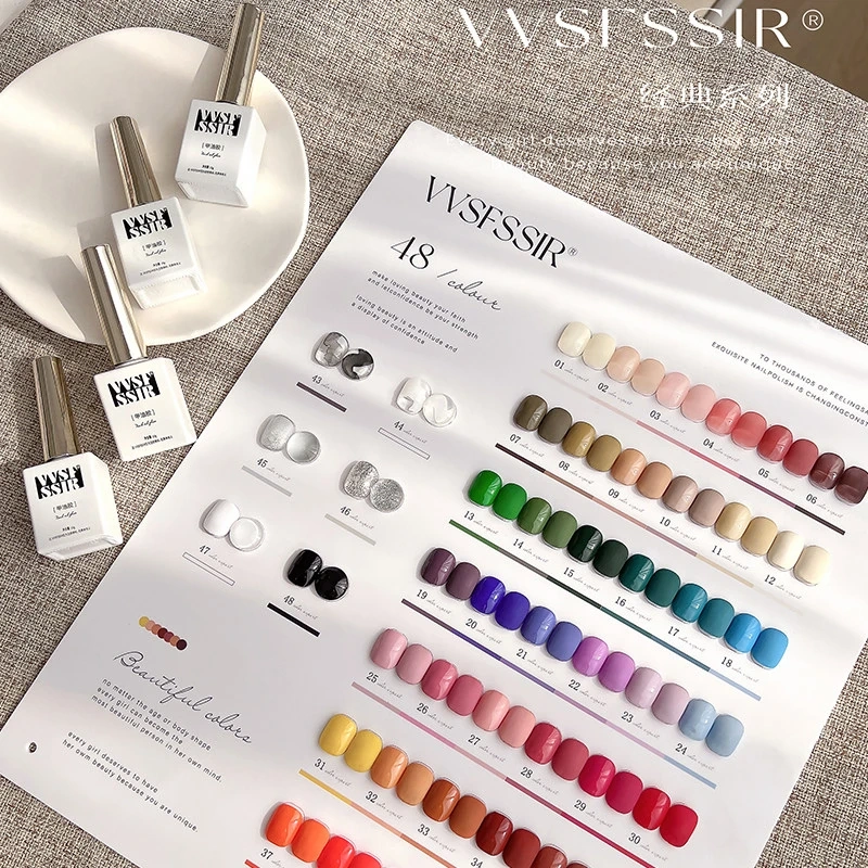 VVSFSSIR Nail 48 Colors Gel Nail Polish Set, High Pigment Solid Color Soak Off UV LED, Professional Salon Nail Art Kit