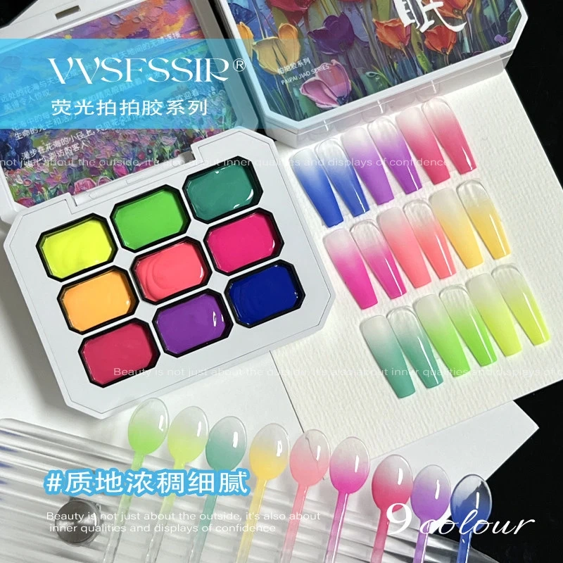 VVSFSSIR Nail Neon Gradient Stamping Gel Set, Blooming Ombre Nail Art Gel, Solid Soak Off UV LED Painting Gel Kit