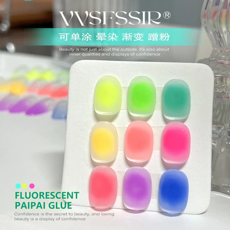 VVSFSSIR Nail Neon Gradient Stamping Gel Set, Blooming Ombre Nail Art Gel, Solid Soak Off UV LED Painting Gel Kit