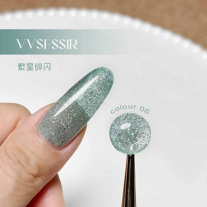VVSFSSIR Nail 8 Colors Diamond Glitter Gel Polish Set, High Density Fine Shimmer Sparkle Gel, Soak Off UV LED Nail Art Salon Kit