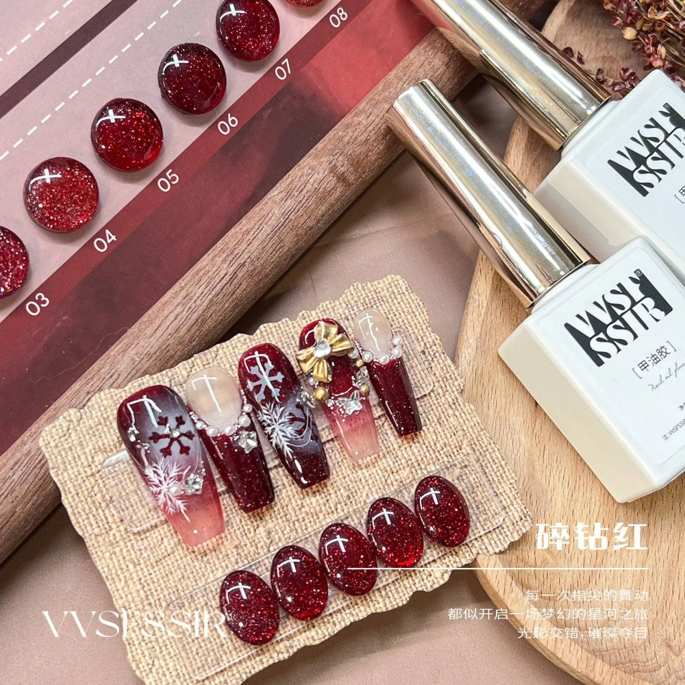 VVSFSSIR Nail Cherry Red Diamond Glitter Gel Polish,Reflective Sparkle Shimmer Effect,High Pigment Soak Off UV LED Nail Art
