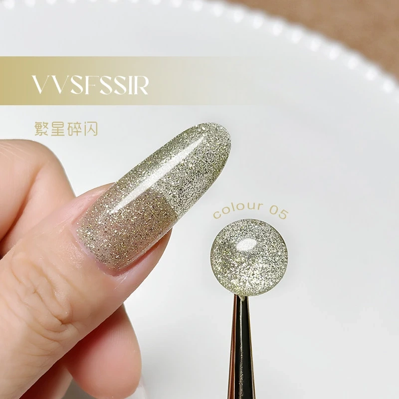VVSFSSIR Nail 8 Colors Diamond Glitter Gel Polish Set, High Density Fine Shimmer Sparkle Gel, Soak Off UV LED Nail Art Salon Kit