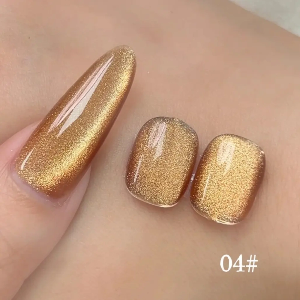 VVSFSSIR Nail Golden Cat Eye Gel Polish Set,Magnetic Glass Pearl Effect, Reflective Glitter Shimmer, Soak Off UV LED Nail Art