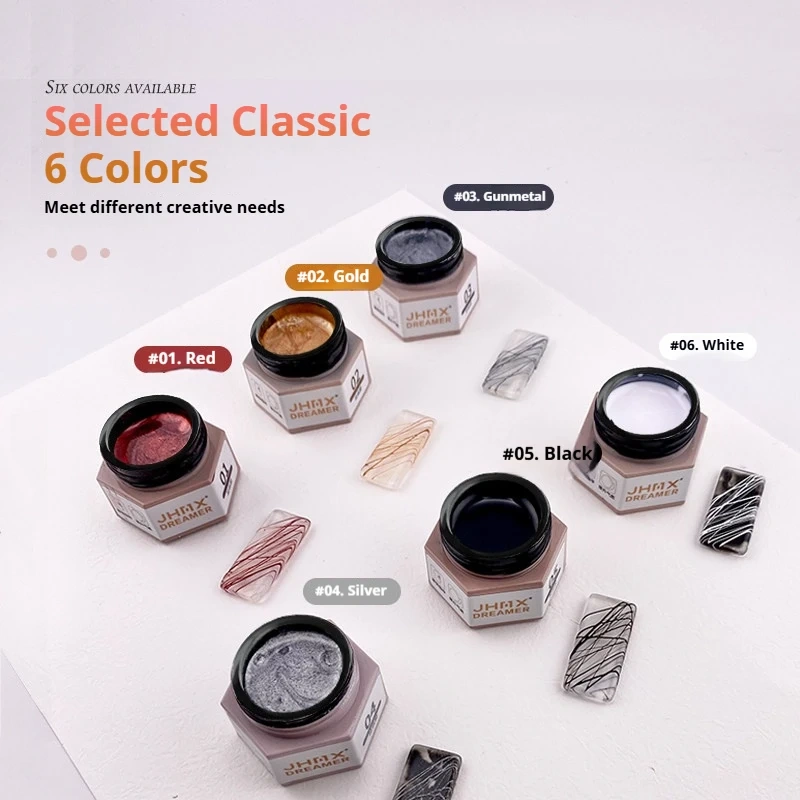VVSFSSIR Nail 3D Spider Gel Nail Art Painting Gel, Super Thick Elastic Drawing Line Gel, Black White Gold Silver UV LED Soak Off
