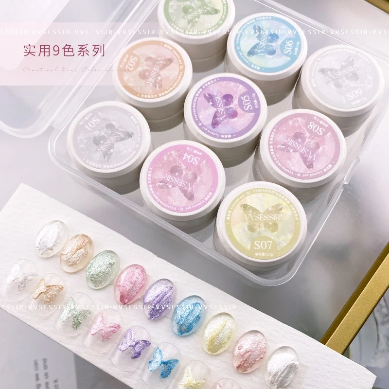 VVSFSSIR Nail 9 Colors Opal Shimmer Sculpture Gel Set High-Density 3D Nail Art Gel, Embossed Modeling Paste, Soak Off UV LED Kit