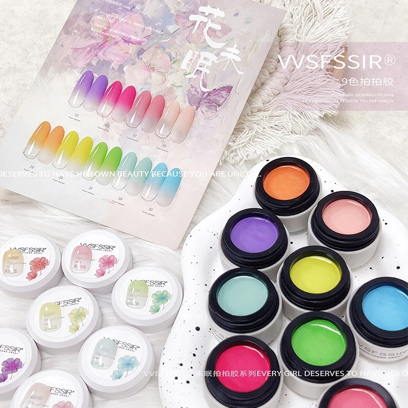 VVSFSSIR Nail Neon Gradient Stamping Gel Set, Blooming Ombre Nail Art Gel, Solid Soak Off UV LED Painting Gel Kit