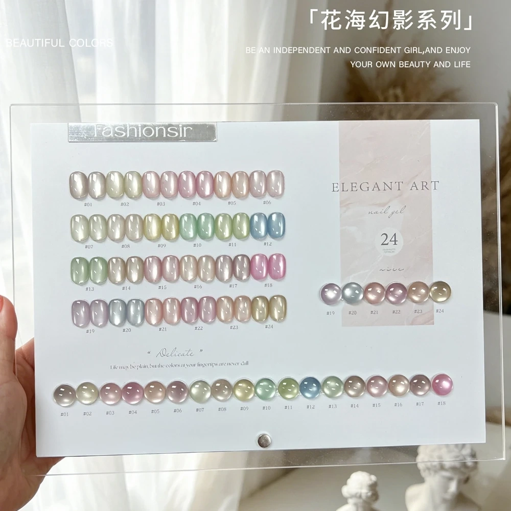 VVSFSSIR Nail 24 Colors Magnetic Cat Eye Gel Nail Polish Set, Translucent Glass Pearl Shine, Soak Off UV LED, Salon Nail Art Kit