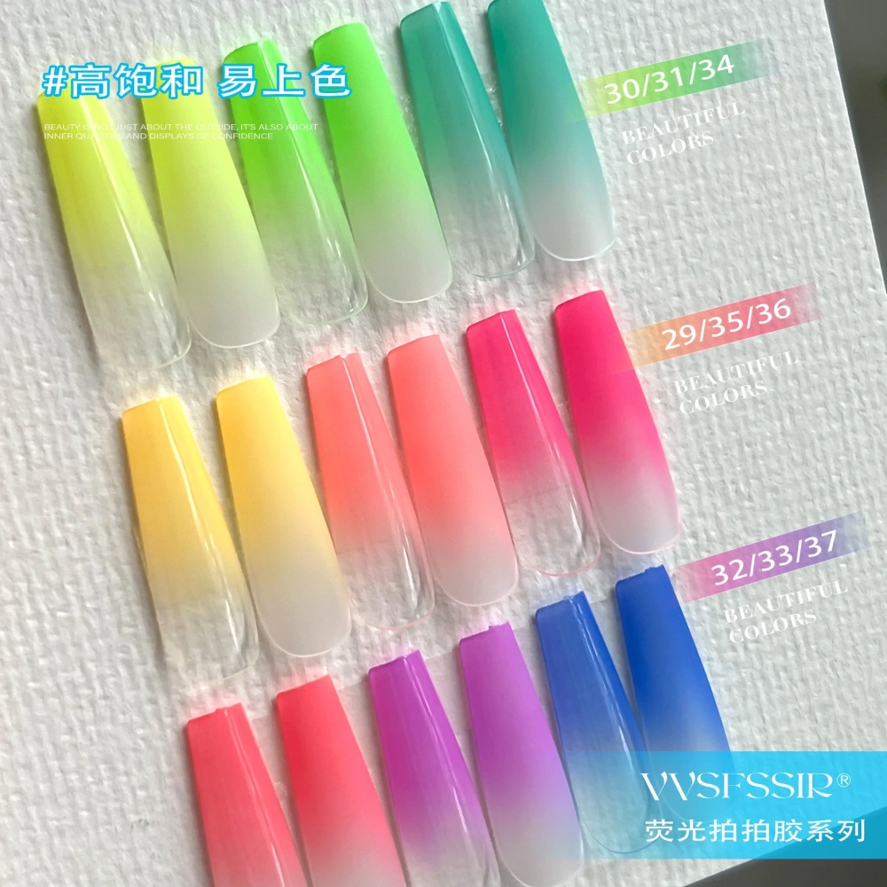 VVSFSSIR Nail Neon Gradient Stamping Gel Set, Blooming Ombre Nail Art Gel, Solid Soak Off UV LED Painting Gel Kit