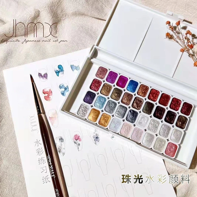 VVSFSSIR Nail Solid Watercolor Paint Set, Pearl Shimmer Nail Art Pigment, Blooming Gel Drawing Kit for Ombre Marble Design