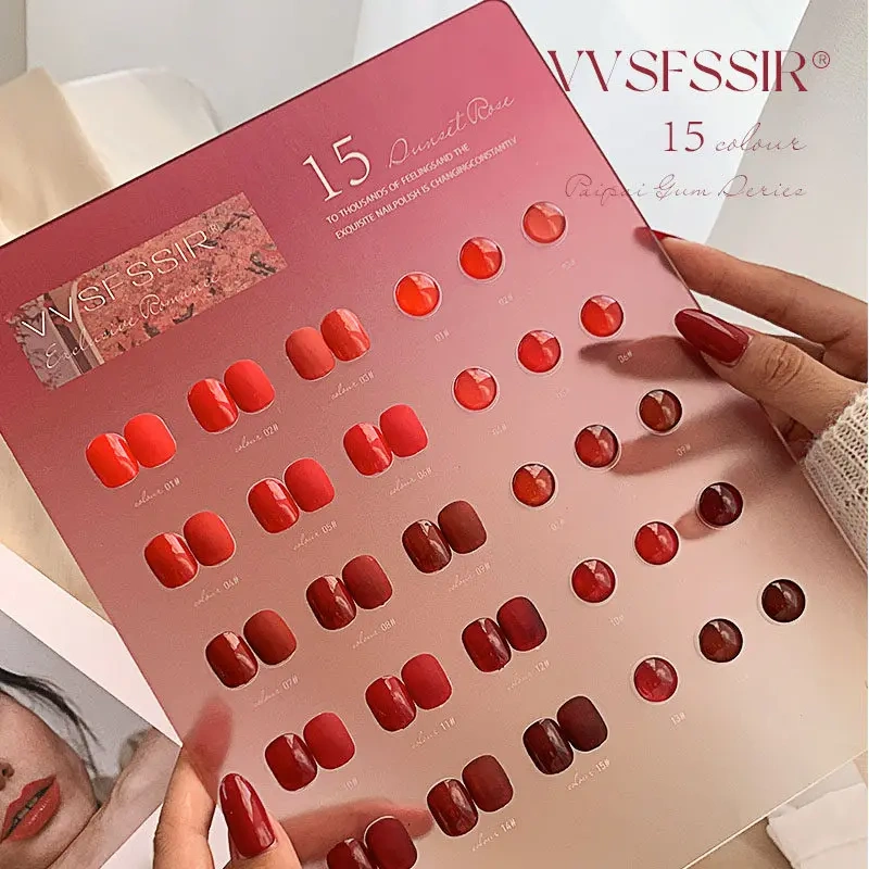 VVSFSSIR Nail 15 Colors Red Gel Nail Polish Set, Sunset Rose & Cherry Red, High Pigment Soak Off UV LED, Salon Nail Art Kit