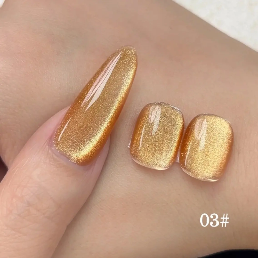 VVSFSSIR Nail Golden Cat Eye Gel Polish Set,Magnetic Glass Pearl Effect, Reflective Glitter Shimmer, Soak Off UV LED Nail Art