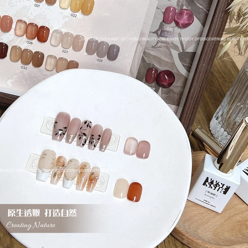 VVSFSSIR Nail Autumn Tea Sheer Gel Nail Polish, Milky Translucent Nude, Soak Off UV LED, Professional Salon Nail Art Kit