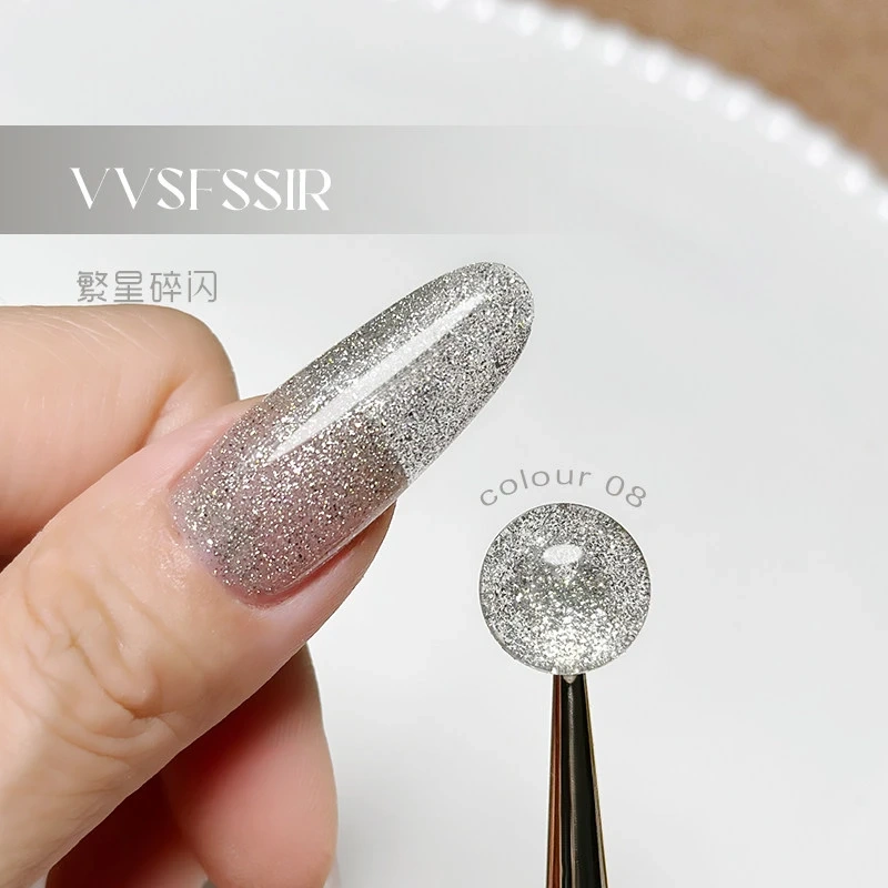 VVSFSSIR Nail 8 Colors Diamond Glitter Gel Polish Set, High Density Fine Shimmer Sparkle Gel, Soak Off UV LED Nail Art Salon Kit