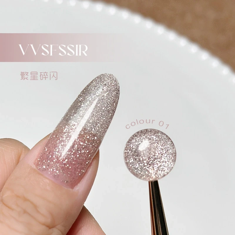 VVSFSSIR Nail 8 Colors Diamond Glitter Gel Polish Set, High Density Fine Shimmer Sparkle Gel, Soak Off UV LED Nail Art Salon Kit