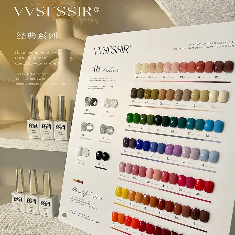 VVSFSSIR Nail 48 Colors Gel Nail Polish Set, High Pigment Solid Color Soak Off UV LED, Professional Salon Nail Art Kit