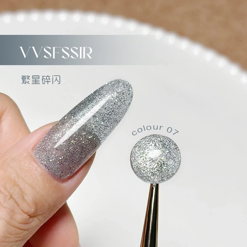 VVSFSSIR Nail 8 Colors Diamond Glitter Gel Polish Set, High Density Fine Shimmer Sparkle Gel, Soak Off UV LED Nail Art Salon Kit