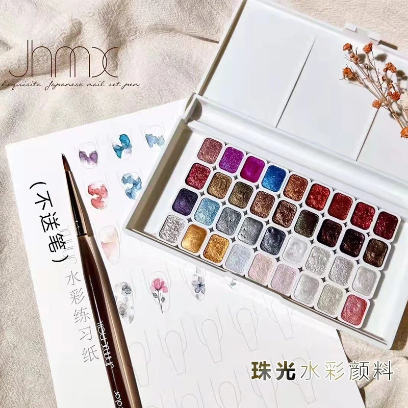 VVSFSSIR Nail Solid Watercolor Paint Set, Pearl Shimmer Nail Art Pigment, Blooming Gel Drawing Kit for Ombre Marble Design