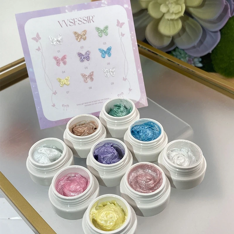 VVSFSSIR Nail 9 Colors Opal Shimmer Sculpture Gel Set High-Density 3D Nail Art Gel, Embossed Modeling Paste, Soak Off UV LED Kit