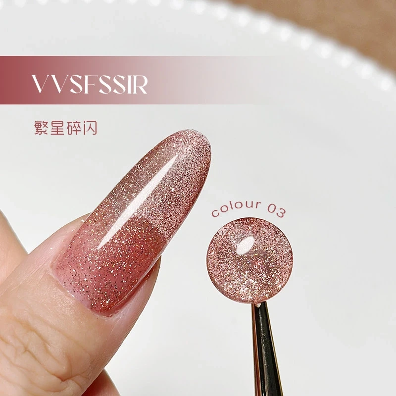 VVSFSSIR Nail 8 Colors Diamond Glitter Gel Polish Set, High Density Fine Shimmer Sparkle Gel, Soak Off UV LED Nail Art Salon Kit