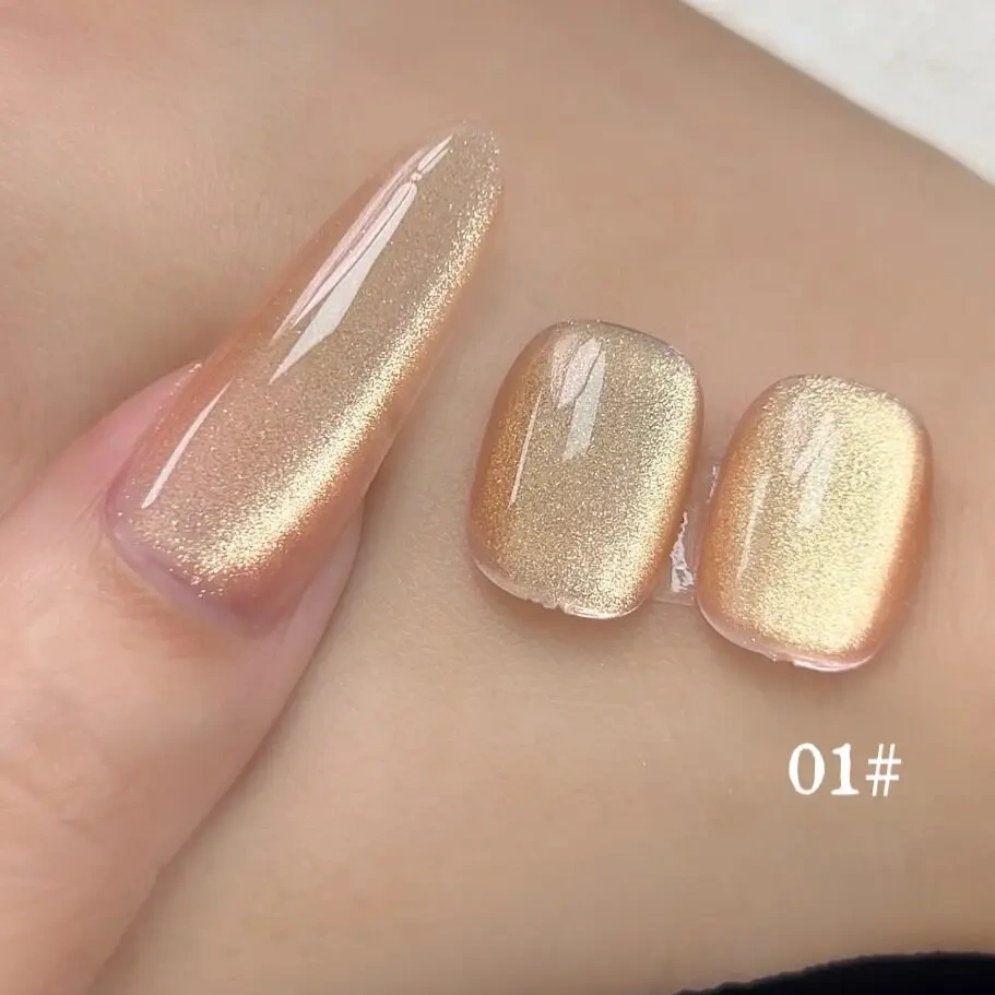 VVSFSSIR Nail Golden Cat Eye Gel Polish Set,Magnetic Glass Pearl Effect, Reflective Glitter Shimmer, Soak Off UV LED Nail Art