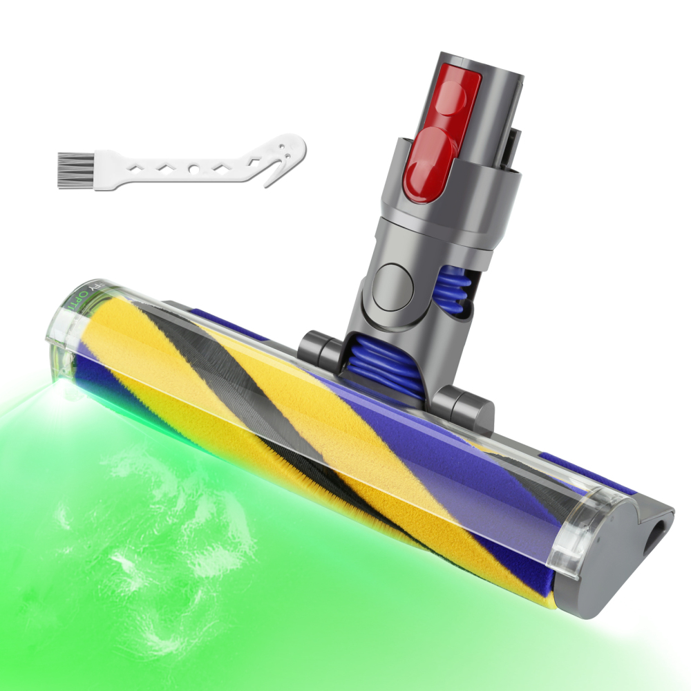 Lemige LED Fluffy Soft Cleaner Head Replacement for Dyson Vacuum V7 V8 V11 Animal V15 Detect V10 Cyclone, Upgrade LED Green Light Anti-Tangle Quick Release Vacuum Attachments Replacement Parts