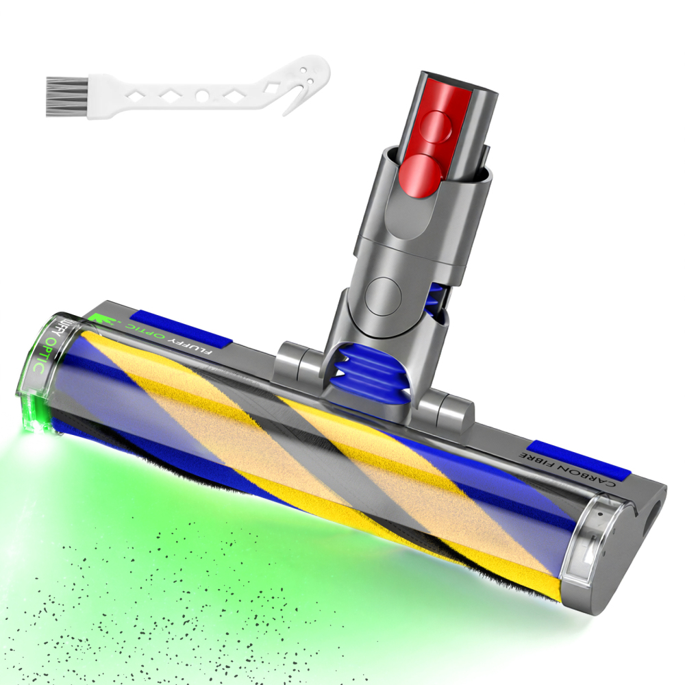 Lemige Fluffy Optic Cleaner Head Replacement Parts for Dyson V9 Motorbar V12 Detect Slim SV18 Digital Slim Cordless Vacuums, Upgrade Green Light LED Soft Roller Vacuum Attachments for Hardwood Floors