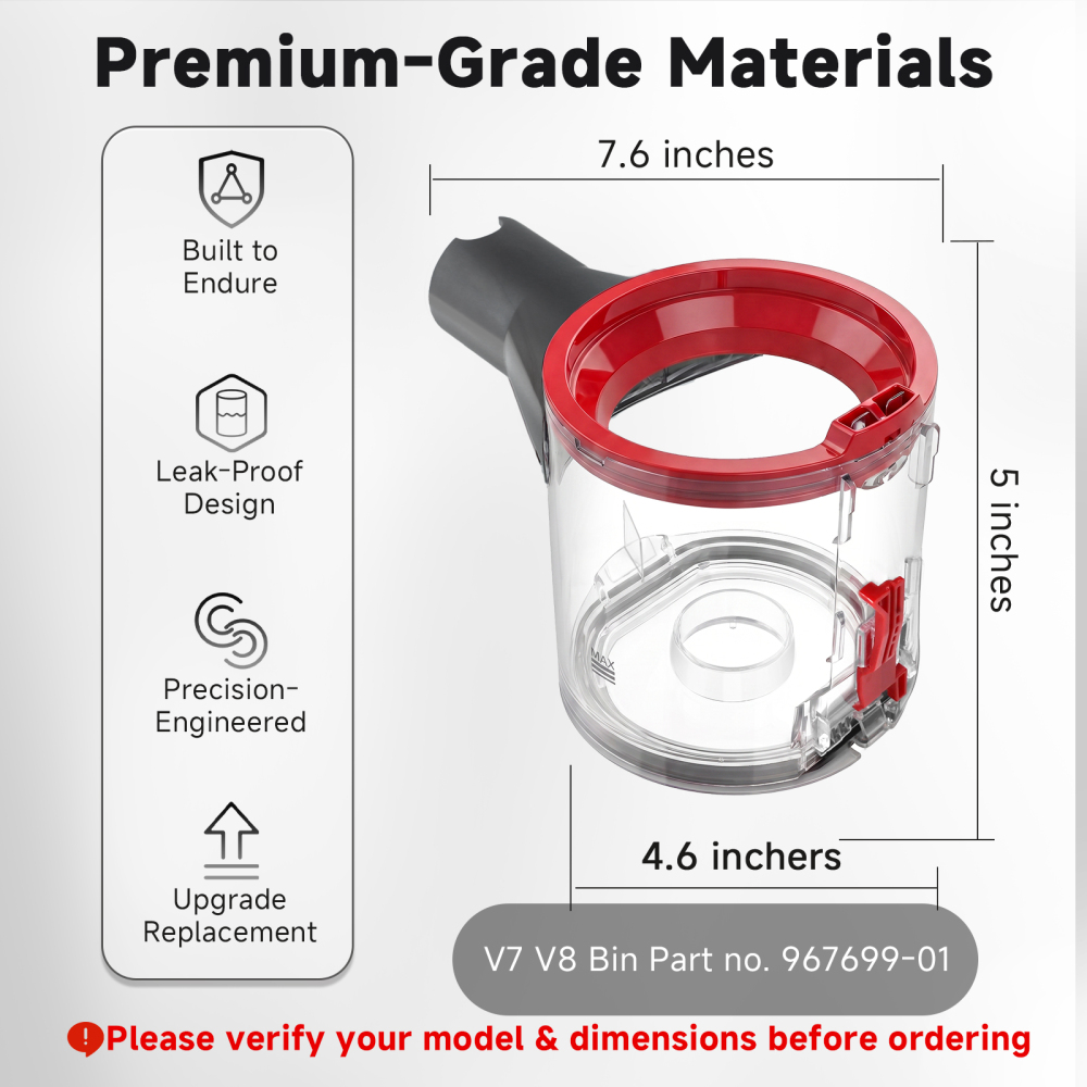 Lemige Upgraded V7 V8 Dust Bin Canister Replacement Parts for Dyson V7 V8 SV10 SV11 SV25 Cordless Vacuum Cleaner, For Dyson Vacuum Attachments No. 967699-01, Prevents Leakage and Restore Suction