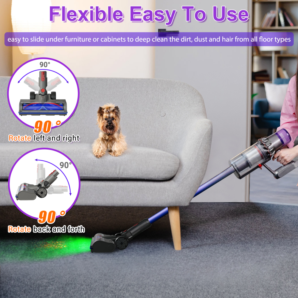 Lemige Upgraded 2 Brushes Vacuum Head Replacement Parts for Dyson V7 V8 V10 V11 V15 Cordless Vacuums, Quick-Release Anti-Tangle Motorhead with Full-Area LED Green Light and Soft Roller Cleaner Head