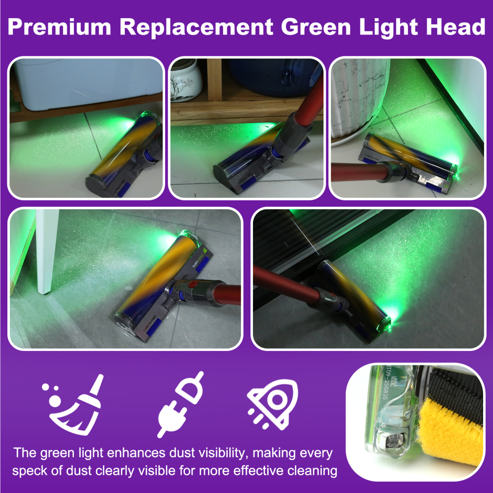 Lemige LED Fluffy Soft Cleaner Head Replacement for Dyson Vacuum V7 V8 V11 Animal V15 Detect V10 Cyclone, Upgrade LED Green Light Anti-Tangle Quick Release Vacuum Attachments Replacement Parts