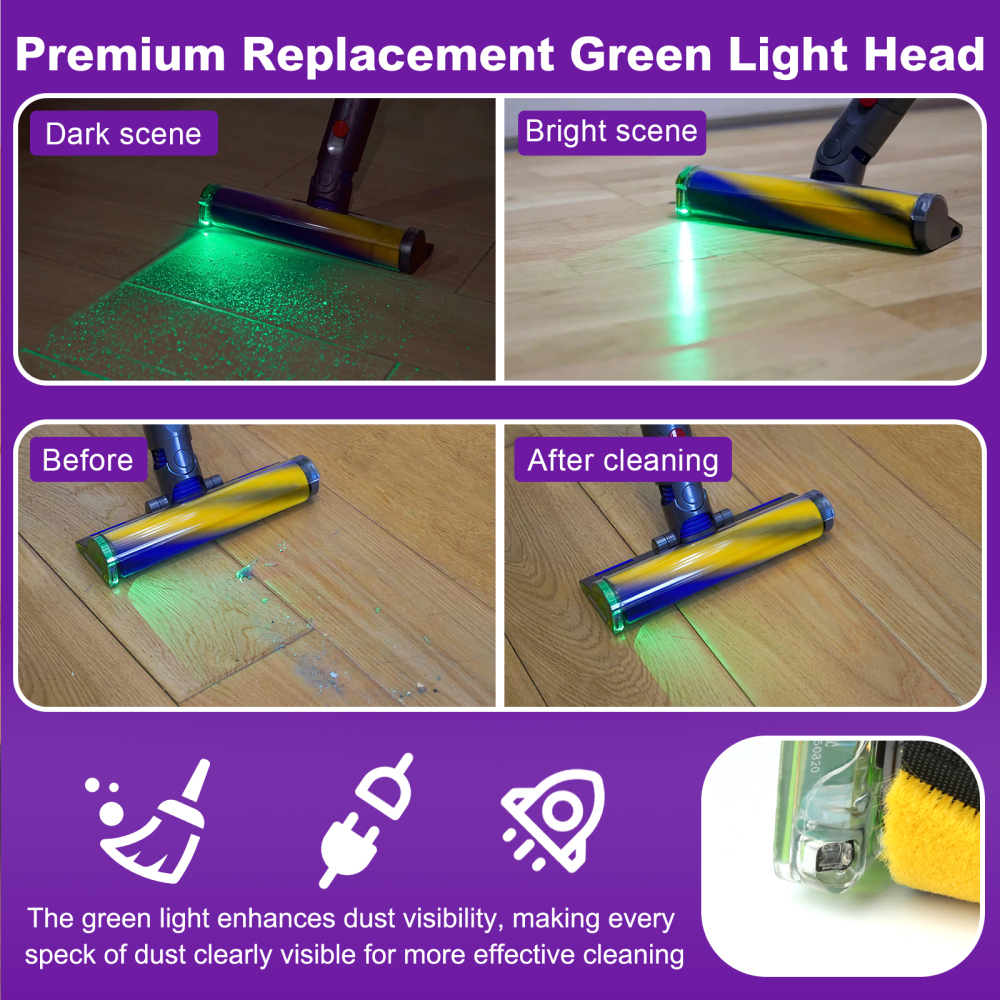 Lemige Fluffy Optic Cleaner Head Replacement Parts for Dyson V9 Motorbar V12 Detect Slim SV18 Digital Slim Cordless Vacuums, Upgrade Green Light LED Soft Roller Vacuum Attachments for Hardwood Floors