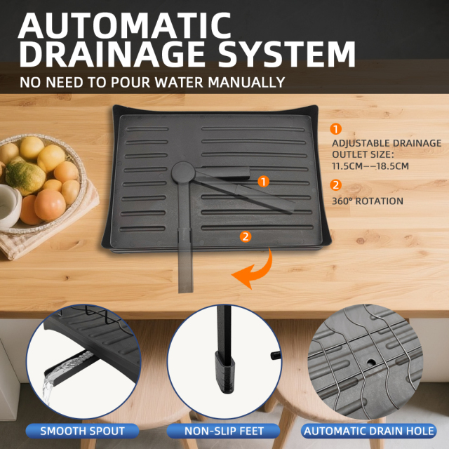 Premium 2-Tier Large Capacity Dish Drying Rack with 360° Rotatable Swivel Spout - Rust-Proof Kitchen Space Saver,Jiangmen Hanxi Metal Products Factory,Premium 2-Tier Large Capacity Dish Drying Rack with 360° Rotatable Swivel Spout - Rust-Proof Kitchen Space Saver