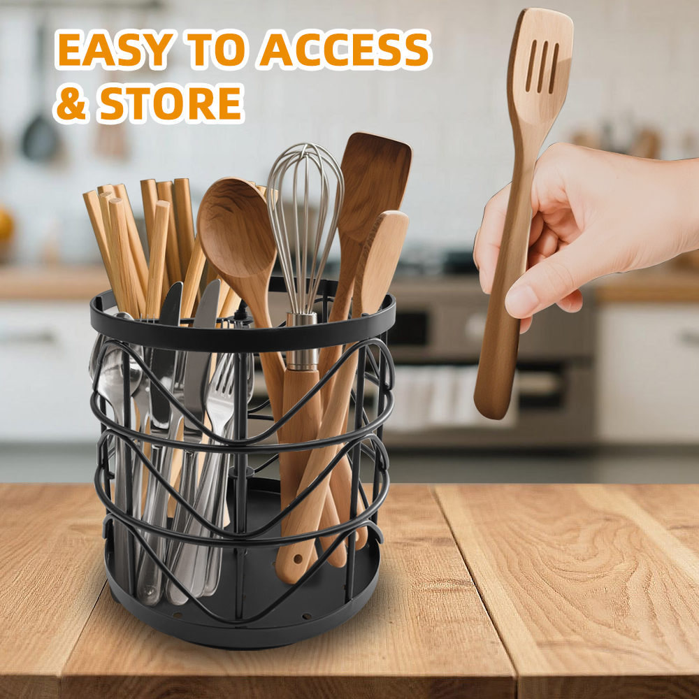 360° Rotating Mesh Utensil Holder – 3-Compartment Metal Cutlery Organizer & Drying Caddy for Kitchen Countertop, Dining Table & Outdoor BBQ,Jiangmen Hanxi Metal Products Factory,360° Rotating Mesh Utensil Holder – 3-Compartment Metal Cutlery Organizer & Drying Caddy for Kitchen Countertop, Dining Table & Outdoor BBQ