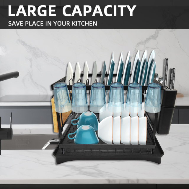 Premium 2-Tier Large Capacity Dish Drying Rack with 360° Rotatable Swivel Spout - Rust-Proof Kitchen Space Saver,Jiangmen Hanxi Metal Products Factory,Premium 2-Tier Large Capacity Dish Drying Rack with 360° Rotatable Swivel Spout - Rust-Proof Kitchen Space Saver