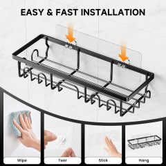 3-Pack Adhesive Shower Caddy Organizer with Soap Holder, Rustproof Stainless Steel Bathroom Storage Shelf, No Drilling Wall Mounted Shower Rack with Built-in Hooks for Kitchen & Bathroom - Matte Black,Jiangmen Hanxi Metal Products Factory,3-Pack Adhesive Shower Caddy Organizer with Soap Holder, Rustproof Stainless Steel Bathroom Storage Shelf, No Drilling Wall Mounted Shower Rack with Built-in Hooks for Kitchen & Bathroom - Matte Black
