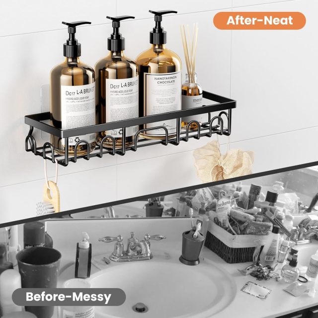 3-Pack Adhesive Shower Caddy Organizer with Soap Holder, Rustproof Stainless Steel Bathroom Storage Shelf, No Drilling Wall Mounted Shower Rack with Built-in Hooks for Kitchen & Bathroom - Matte Black,Jiangmen Hanxi Metal Products Factory,3-Pack Adhesive Shower Caddy Organizer with Soap Holder, Rustproof Stainless Steel Bathroom Storage Shelf, No Drilling Wall Mounted Shower Rack with Built-in Hooks for Kitchen & Bathroom - Matte Black