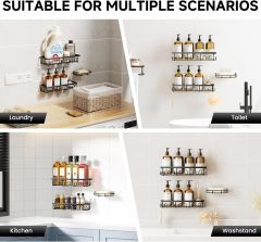 3-Pack Adhesive Shower Caddy Organizer with Soap Holder, Rustproof Stainless Steel Bathroom Storage Shelf, No Drilling Wall Mounted Shower Rack with Built-in Hooks for Kitchen & Bathroom - Matte Black,Jiangmen Hanxi Metal Products Factory,3-Pack Adhesive Shower Caddy Organizer with Soap Holder, Rustproof Stainless Steel Bathroom Storage Shelf, No Drilling Wall Mounted Shower Rack with Built-in Hooks for Kitchen & Bathroom - Matte Black