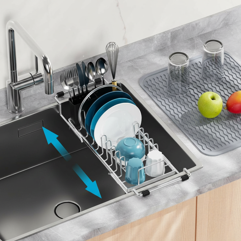 Expandable Stainless Steel Over Sink Dish Drying Rack,Jiangmen Hanxi Metal Products Factory,Expandable Stainless Steel Over Sink Dish Drying Rack
