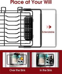 Expandable Dish Rack Over the Sink with Cutlery Holder & Cup Holders,Jiangmen Hanxi Metal Products Factory,Expandable Dish Rack Over the Sink with Cutlery Holder & Cup Holders