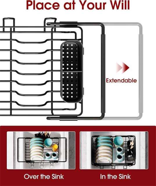Expandable Dish Rack Over the Sink with Cutlery Holder & Cup Holders,Jiangmen Hanxi Metal Products Factory,Expandable Dish Rack Over the Sink with Cutlery Holder & Cup Holders