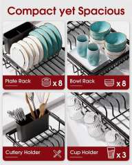 Expandable Dish Rack Over the Sink with Cutlery Holder & Cup Holders,Jiangmen Hanxi Metal Products Factory,Expandable Dish Rack Over the Sink with Cutlery Holder & Cup Holders