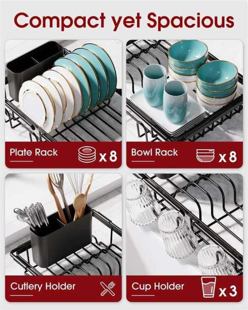 Expandable Dish Rack Over the Sink with Cutlery Holder & Cup Holders,Jiangmen Hanxi Metal Products Factory,Expandable Dish Rack Over the Sink with Cutlery Holder & Cup Holders